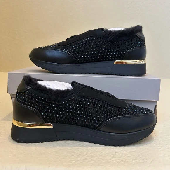 Kenneth Cole Reaction Cari Cozy Fur Lined Sneaker Size 7M Black Crystal - Picture 2 of 5